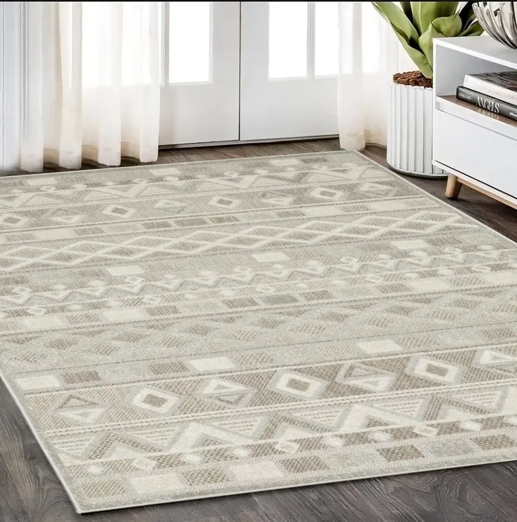 5' X 8' Beige And Gray Geometric Area Rug