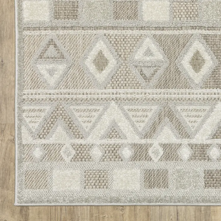 7' X 10' Beige And Gray Geometric Area Rug