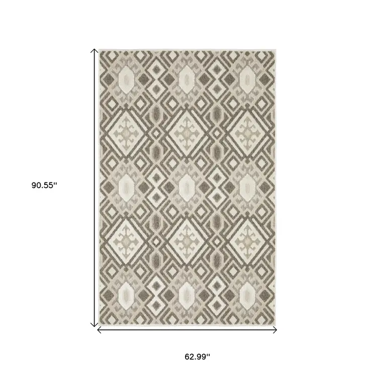 5' X 8' Brown And Beige Tribal Area Rug