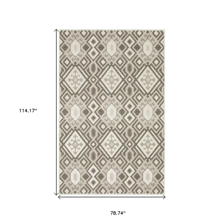 7' X 10' Brown And Beige Tribal Area Rug