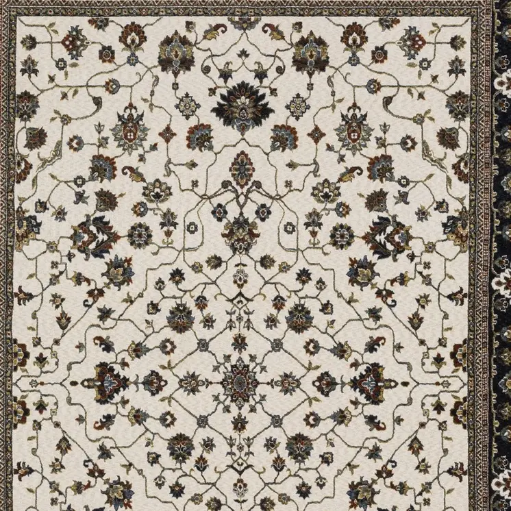 5' X 8' Ivory Oriental Area Rug With Fringe