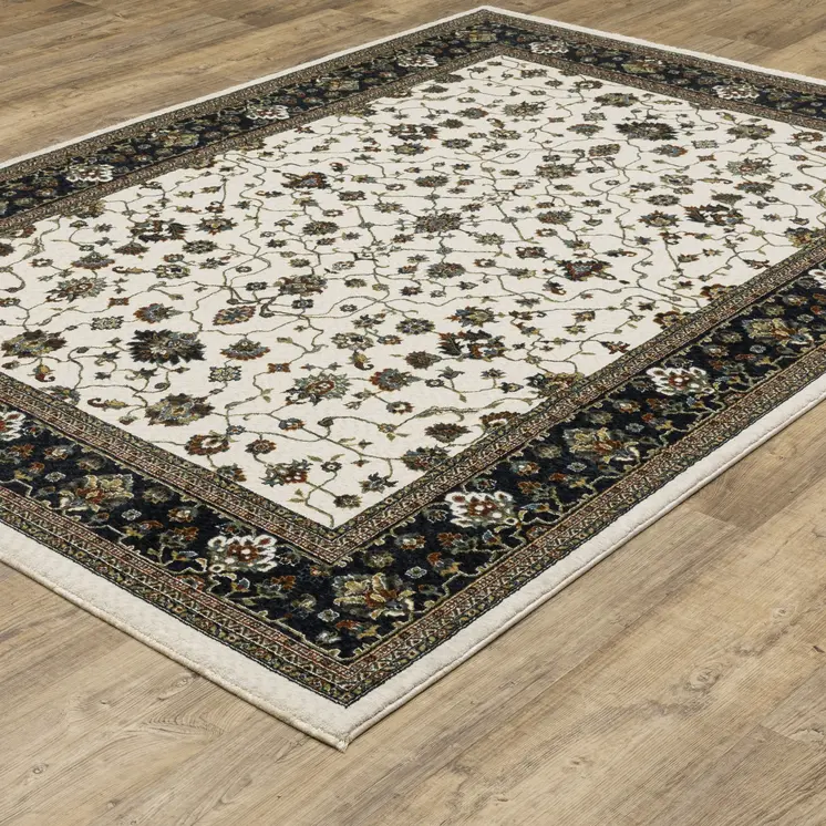 5' X 8' Ivory Oriental Area Rug With Fringe