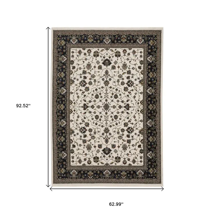 5' X 8' Ivory Oriental Area Rug With Fringe