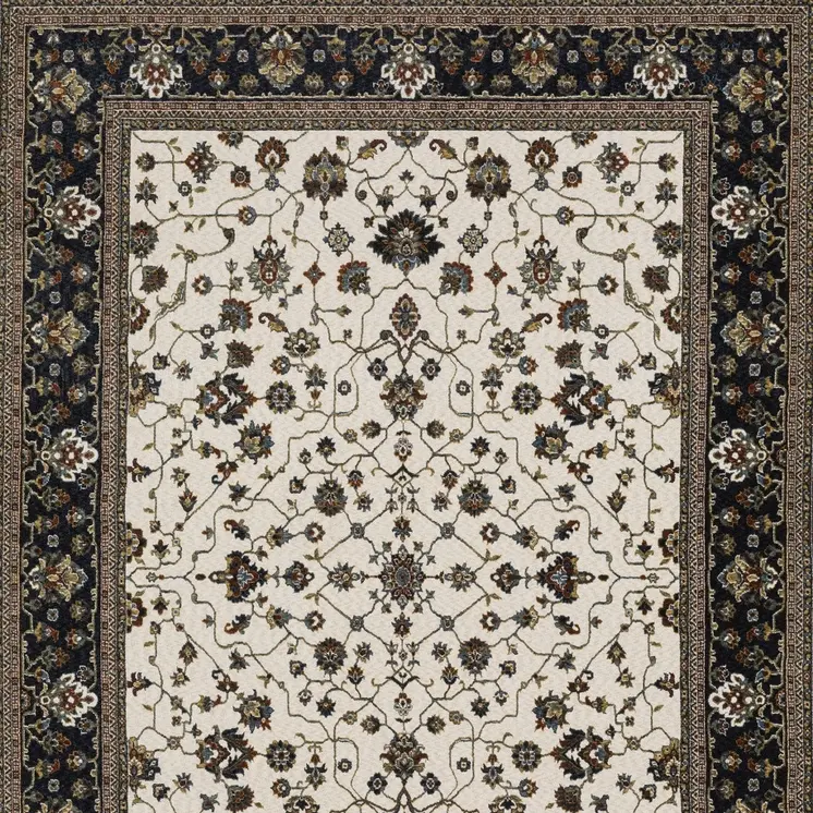 7' X 10' Ivory Oriental Area Rug With Fringe