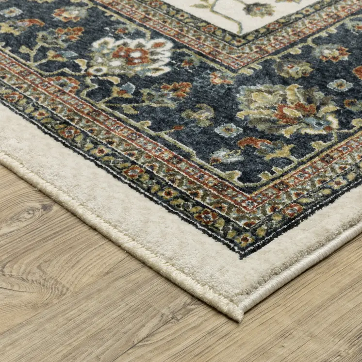 7' X 10' Ivory Oriental Area Rug With Fringe
