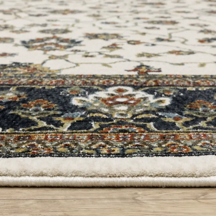 7' X 10' Ivory Oriental Area Rug With Fringe