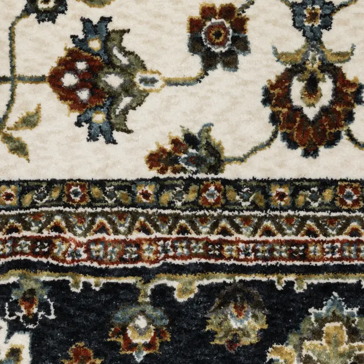 7' X 10' Ivory Oriental Area Rug With Fringe