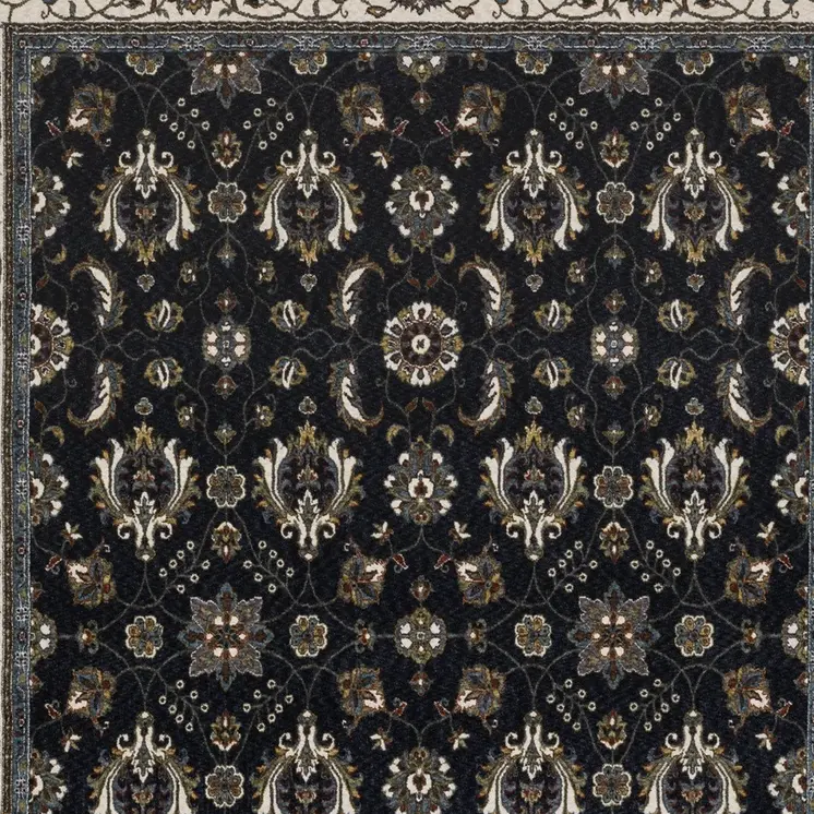 5' X 8' Blue And Ivory Oriental Area Rug With Fringe