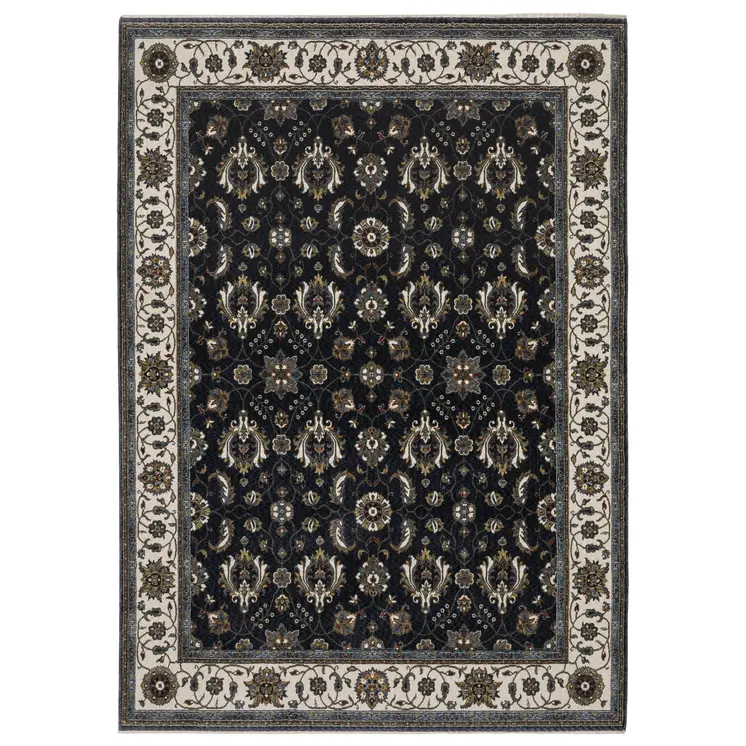 10' X 13' Blue And Ivory Oriental Area Rug With Fringe