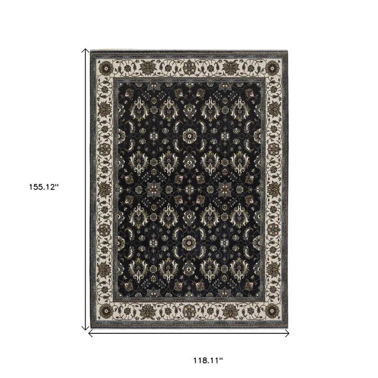 10' X 13' Blue And Ivory Oriental Area Rug With Fringe