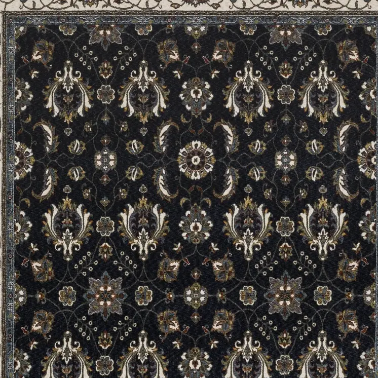 4' X 6' Blue And Ivory Oriental Area Rug With Fringe
