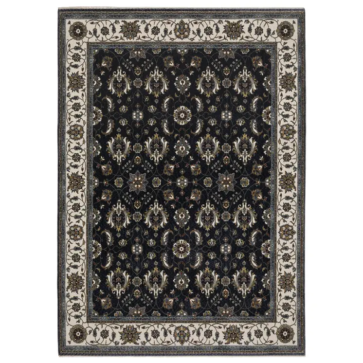 4' X 6' Blue And Ivory Oriental Area Rug With Fringe