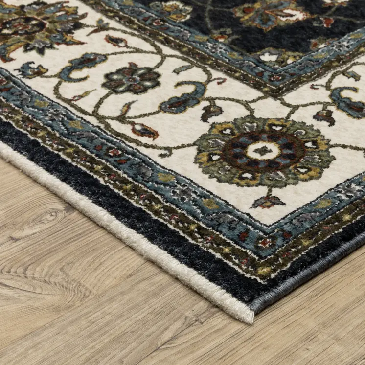 4' X 6' Blue And Ivory Oriental Area Rug With Fringe
