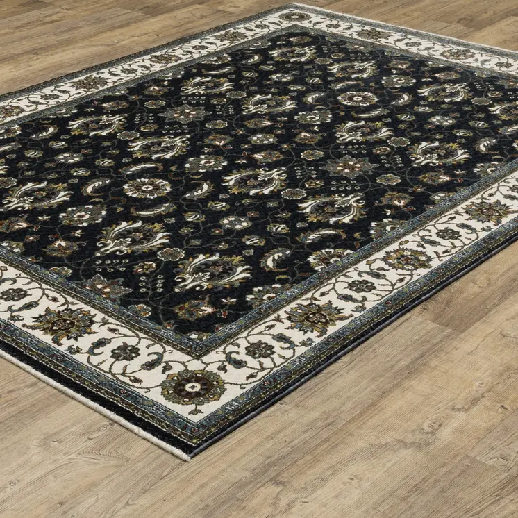 4' X 6' Blue And Ivory Oriental Area Rug With Fringe