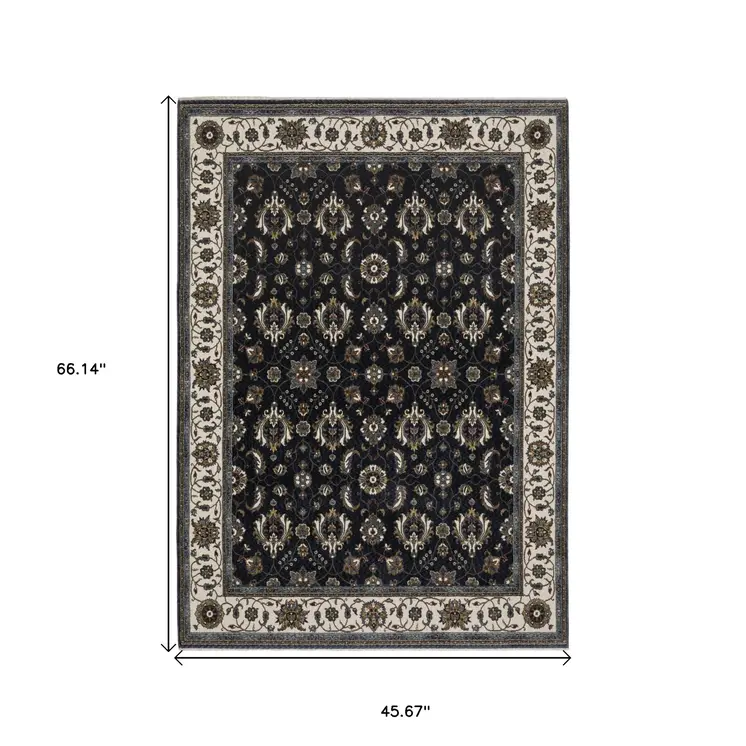 4' X 6' Blue And Ivory Oriental Area Rug With Fringe