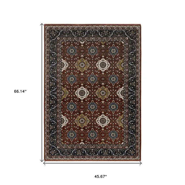 4' X 6' Red Medallion Area Rug With Fringe
