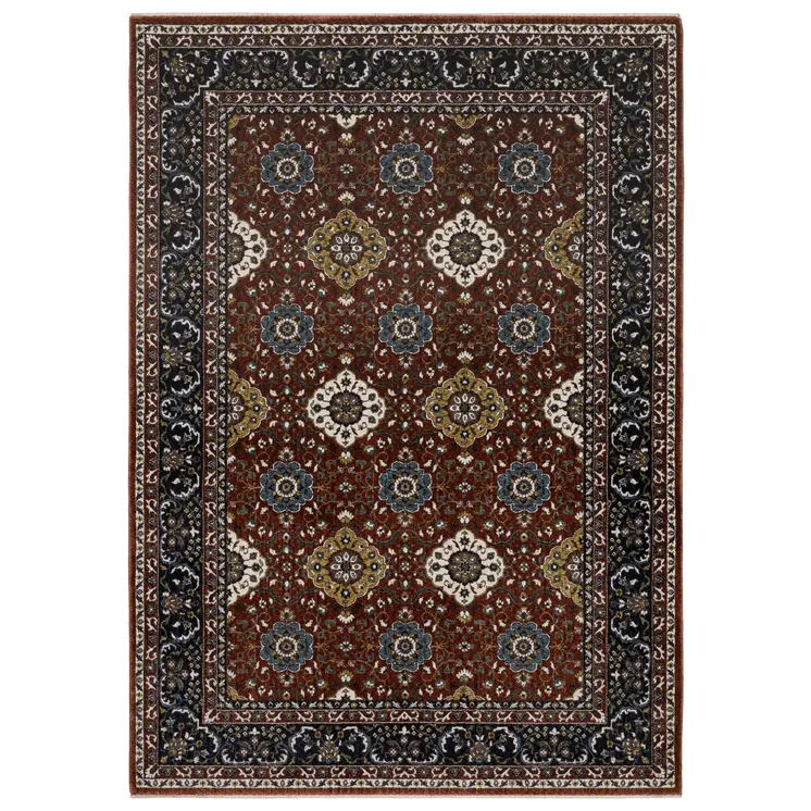 7' X 10' Red Medallion Area Rug With Fringe