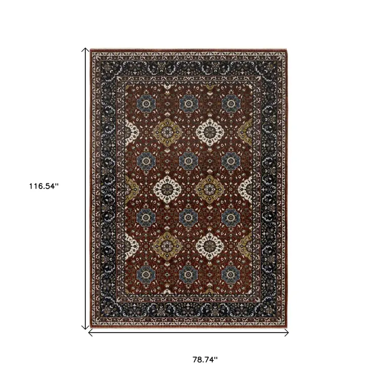 7' X 10' Red Medallion Area Rug With Fringe