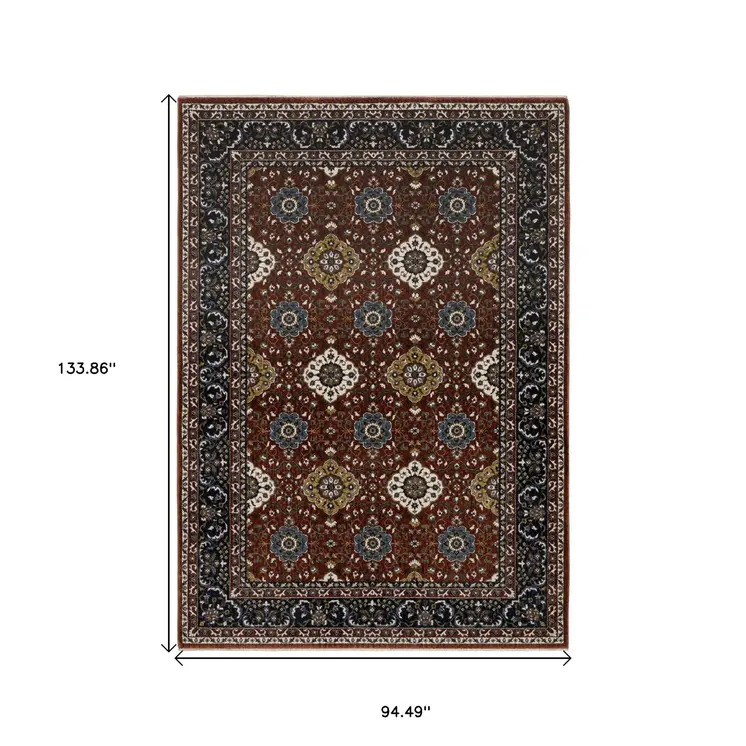 8' X 11' Red Medallion Area Rug With Fringe