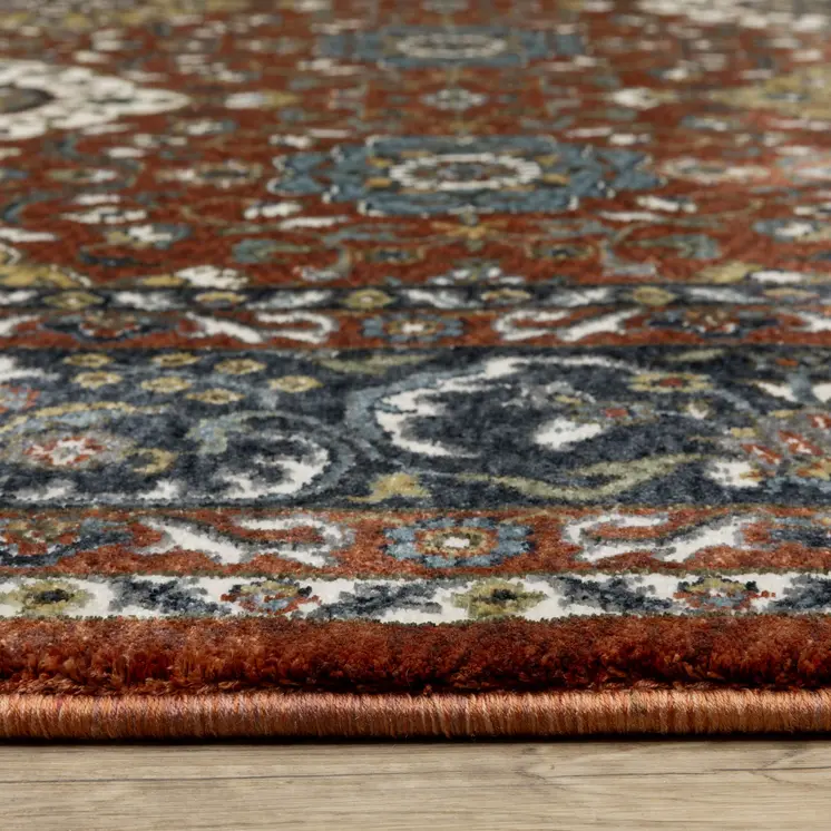 8' X 11' Red Medallion Area Rug With Fringe
