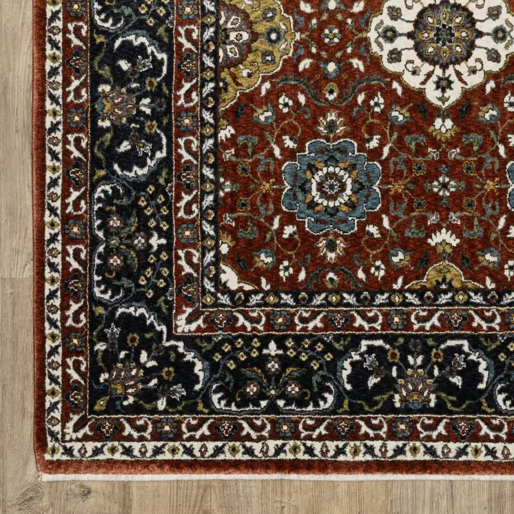 8' X 11' Red Medallion Area Rug With Fringe