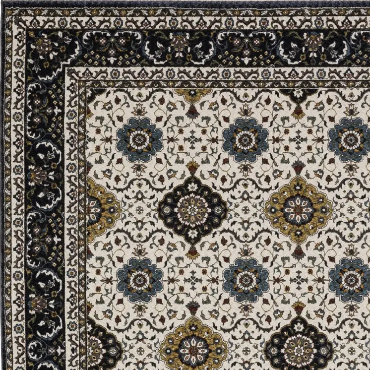 10' X 13' Ivory Medallion Area Rug With Fringe