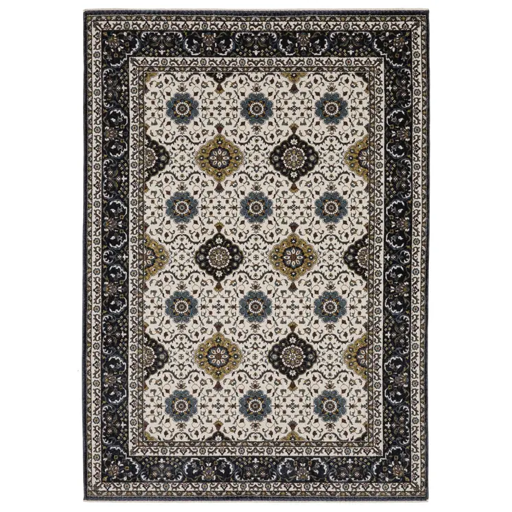 10' X 13' Ivory Medallion Area Rug With Fringe
