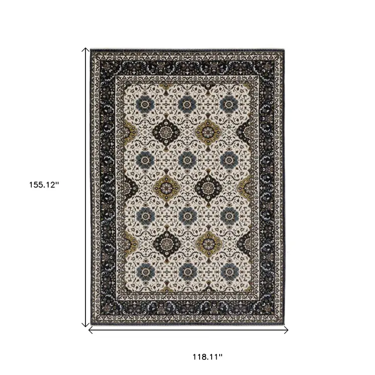10' X 13' Ivory Medallion Area Rug With Fringe