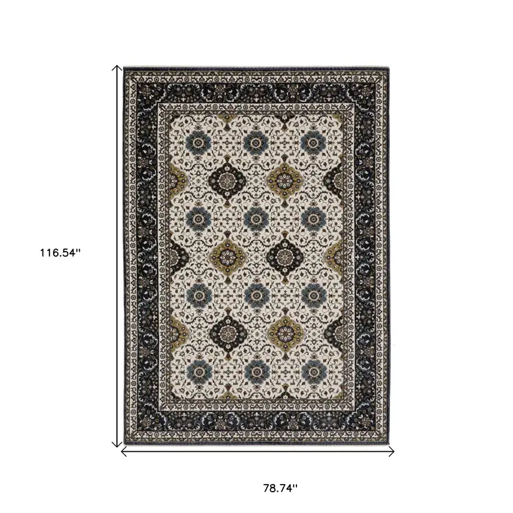7' X 10' Ivory Medallion Area Rug With Fringe