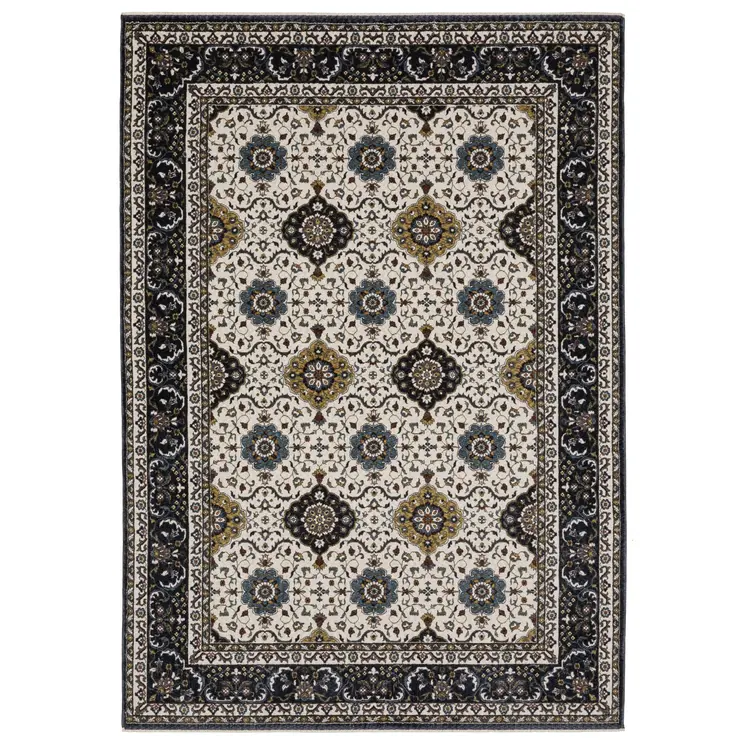 8' X 11' Ivory Medallion Area Rug With Fringe