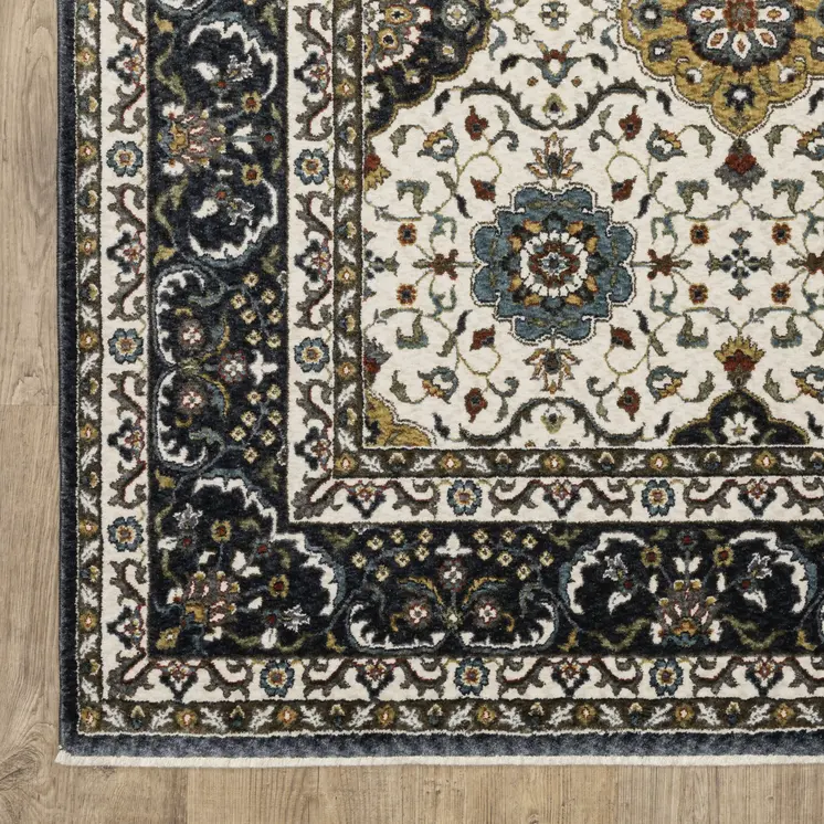8' X 11' Ivory Medallion Area Rug With Fringe