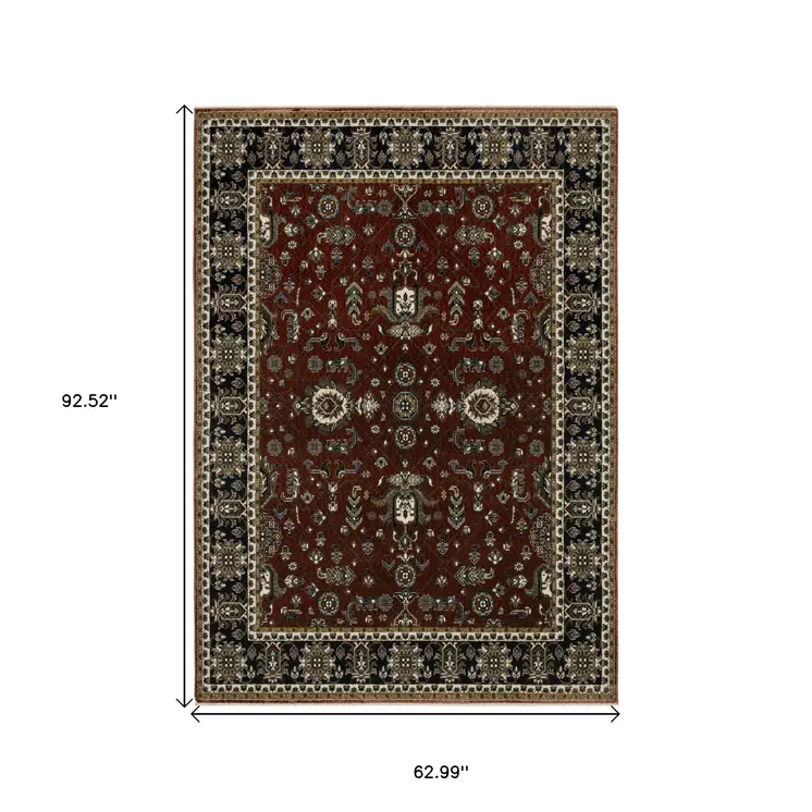 5' X 8' Red Oriental Area Rug With Fringe