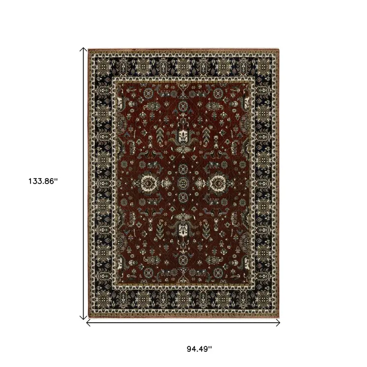 8' X 11' Red Oriental Area Rug With Fringe