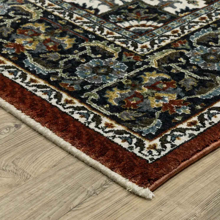 10' X 13' Red Black And White Medallion Area Rug With Fringe