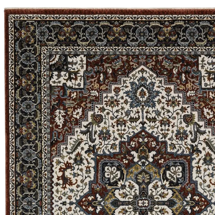 5' X 8' Red Black And White Medallion Area Rug With Fringe