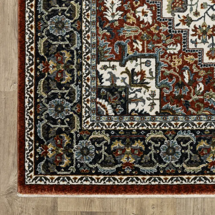 5' X 8' Red Black And White Medallion Area Rug With Fringe