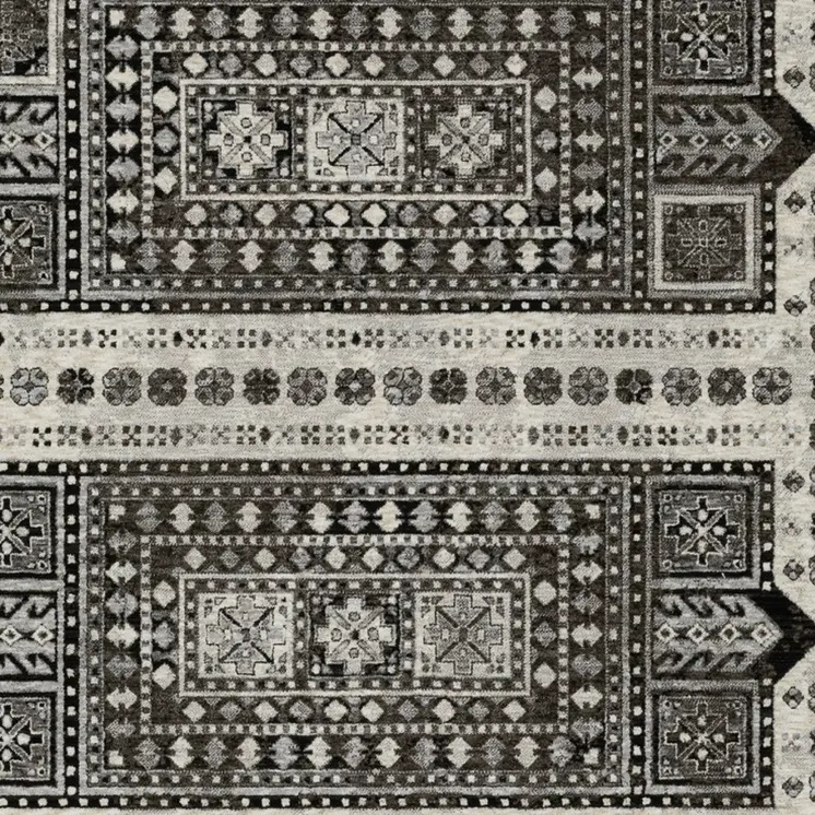 5' X 8' Ivory And Charcoal Oriental Area Rug With Fringe