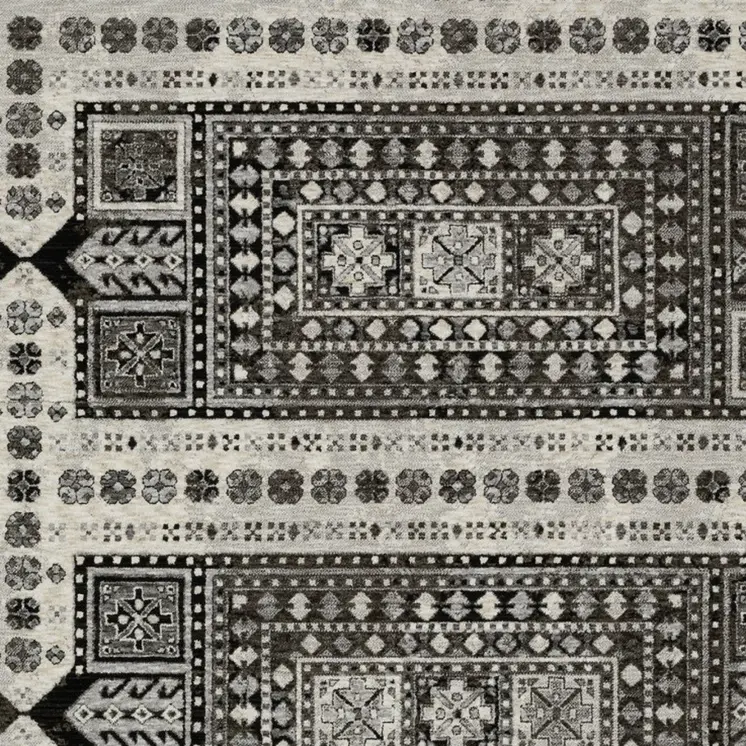 10' X 13' Ivory And Charcoal Oriental Area Rug With Fringe