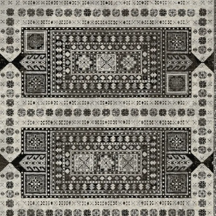 10' X 13' Ivory And Charcoal Oriental Area Rug With Fringe