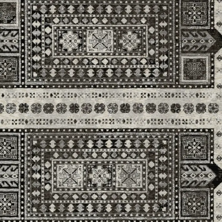 8' X 11' Ivory And Charcoal Oriental Area Rug With Fringe