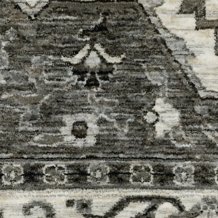 7' X 10' Charcoal And Ivory Medallion Area Rug With Fringe