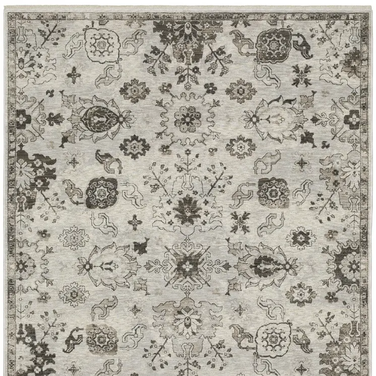 10' X 13' Ivory And Gray Oriental Area Rug With Fringe