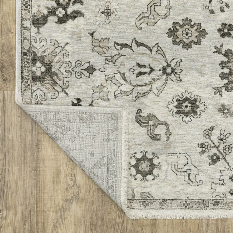 10' X 13' Ivory And Gray Oriental Area Rug With Fringe