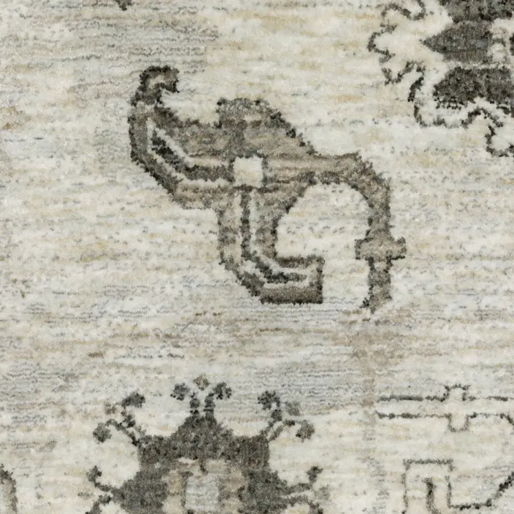 10' X 13' Ivory And Gray Oriental Area Rug With Fringe