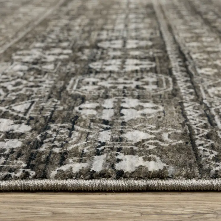 8' X 11' Black And Gray Tribal Area Rug With Fringe
