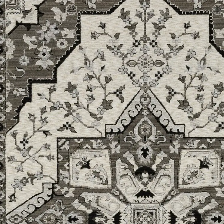 10' X 13' Ivory And Gray Medallion Area Rug With Fringe