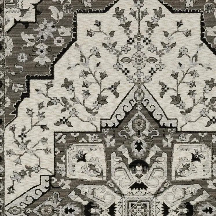 7' X 10' Ivory And Gray Medallion Area Rug With Fringe