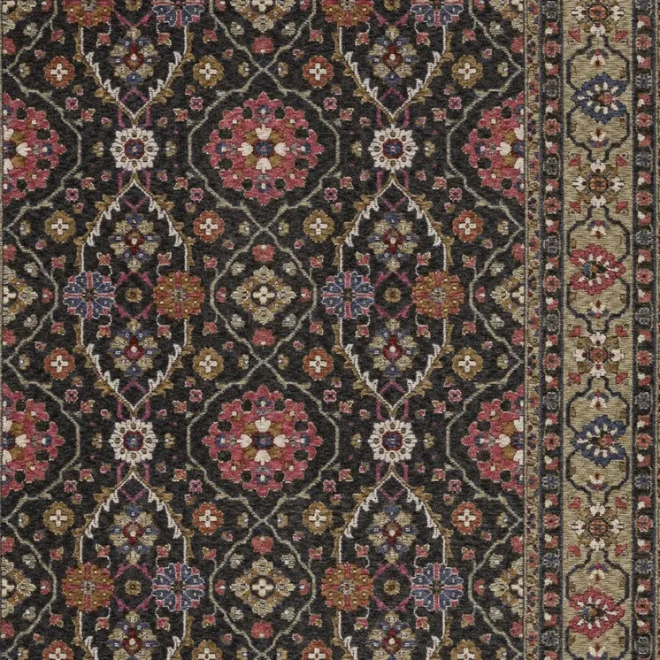 10' X 13' Charcoal And Pink Oriental Area Rug With Fringe