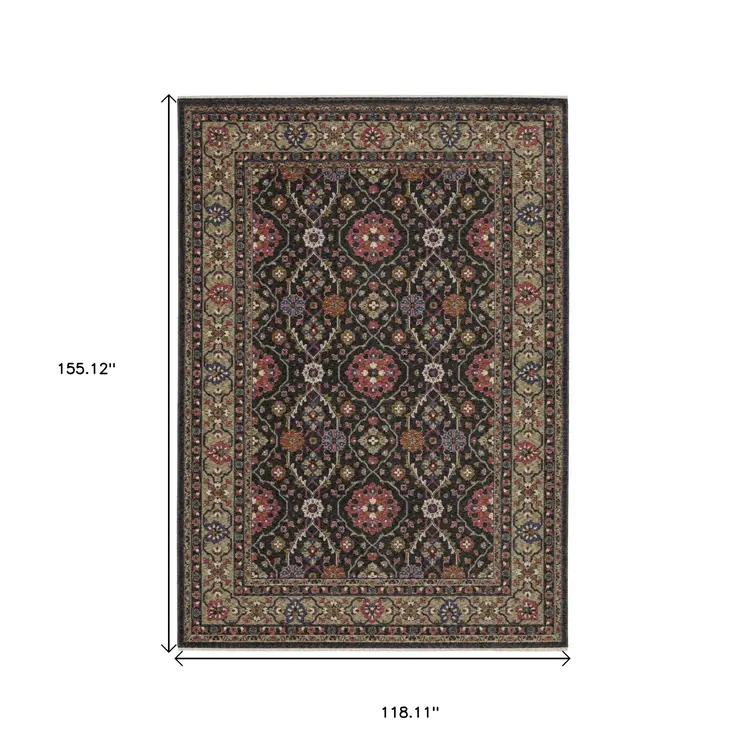 10' X 13' Charcoal And Pink Oriental Area Rug With Fringe