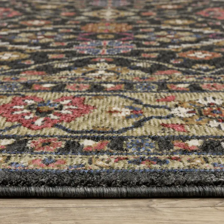 4' X 6' Charcoal And Pink Oriental Area Rug With Fringe